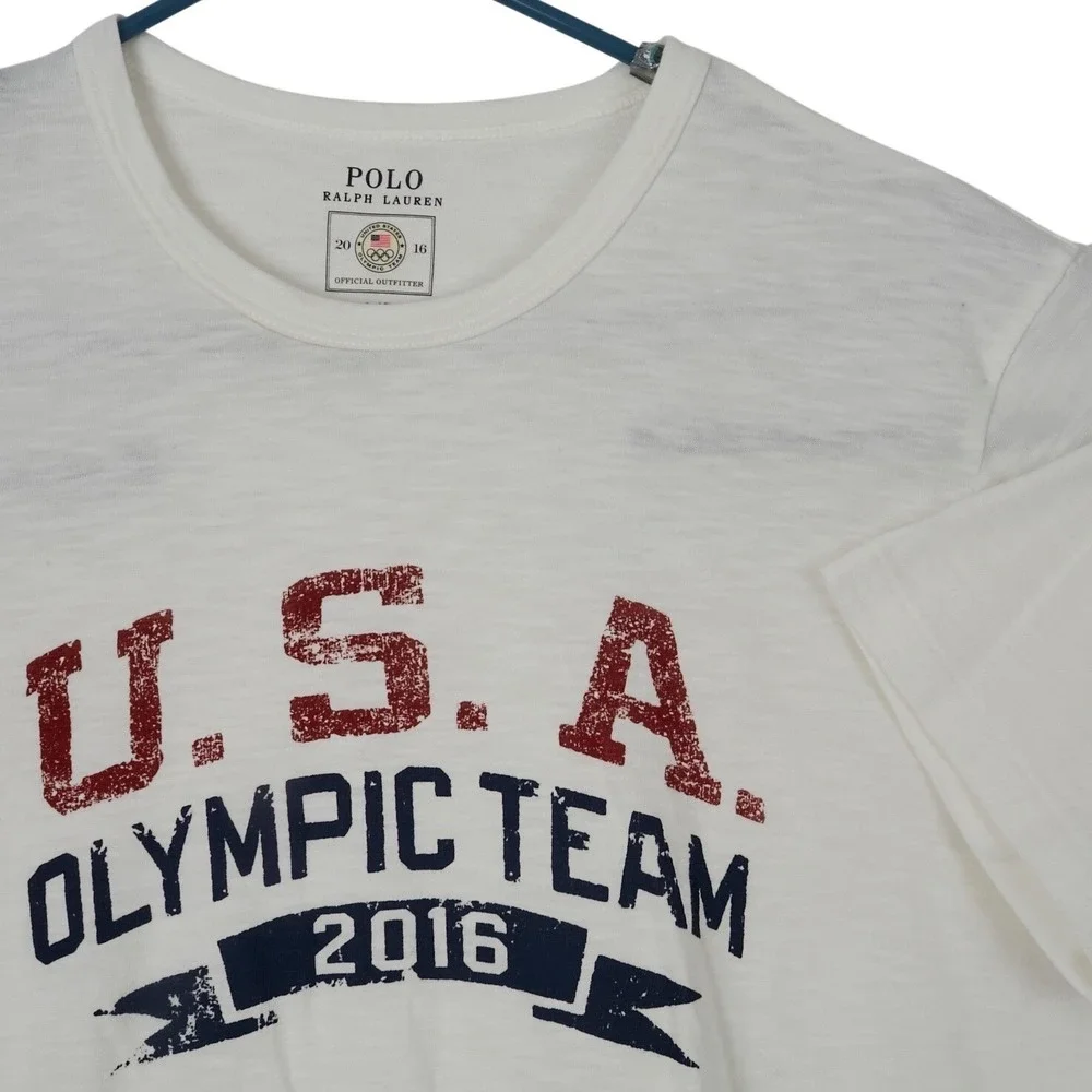 Polo Ralph Lauren T-Shirt Mens L White‎ 2016 USA Olympic Team Graphic Cotton